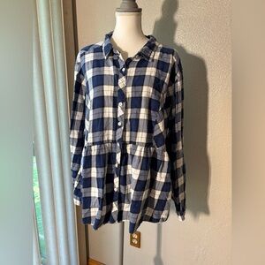 Torrid Navy Plaid Cotton Shirt Button up Flare size XL
